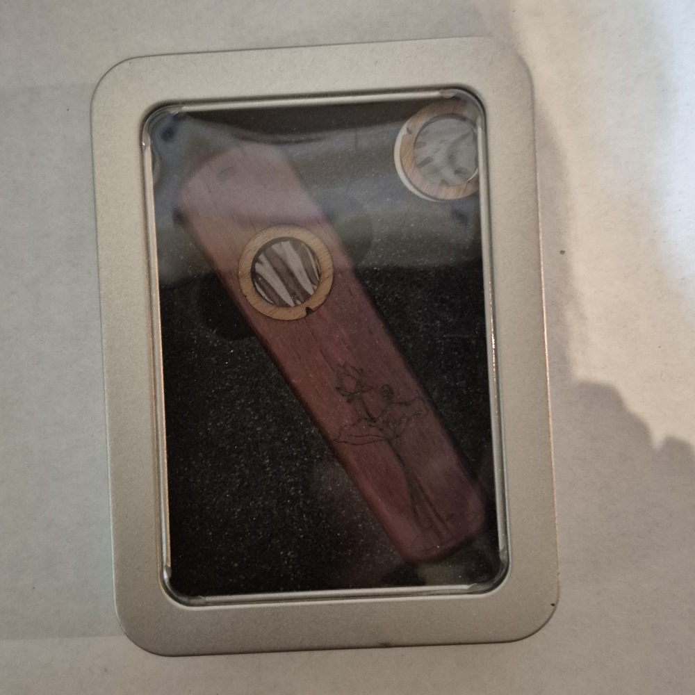 Kazoo Handmade Wood Carved Floral Engraved with Tin Case and Extra Membrane - Picture 4 of 5